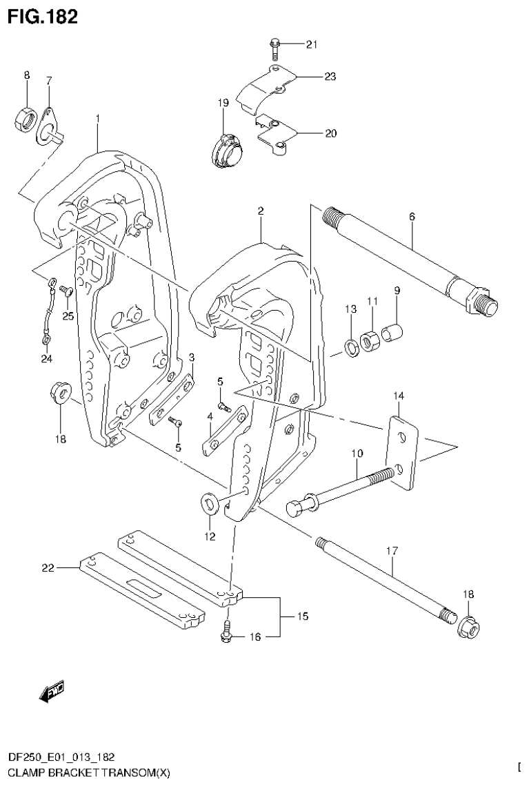 Suzuki DF200T, DF200Z, DF225T, DF225Z, DF250T, DF250Z CLAMP BRACKET TRANSOM(X) (DF200T E40) parts diagram